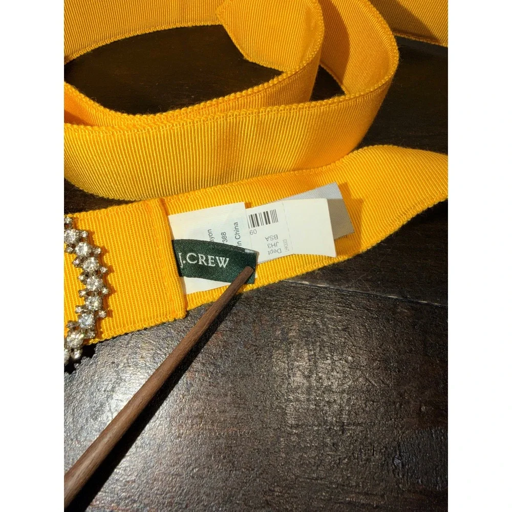 J. Crew Yellow‎ Rayon Belt Crystal Jewel Buckle M L Accent Fashion #97278 - Picture 6 of 6